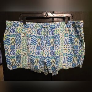 Vineyard Vines Blue and Green Patterned Linen Blend Shorts Size XL 4 Pockets
